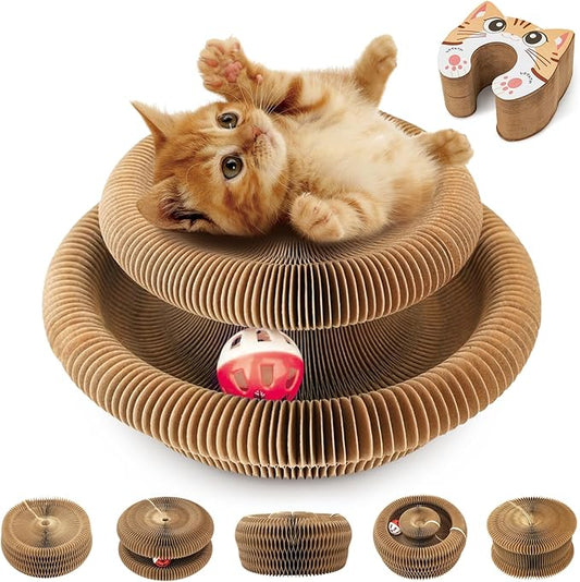 Collapsible Cats Cardboard Scratcher Interactive Pet Toys for Indoor Cats with Ring Ball Magnetic Kitten for Chase Scratch Cat