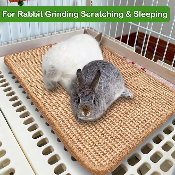Rabbit Scratching Pad, 16 x 12 Inch Natural Sisal Bunny Scratch Mat Scratcher Mats Claws and Teeth Care for Biting Sleeping Nesting Small Animal Bedding Chew Toys Bed Play Toy (Brown, 1Pc)