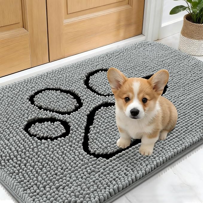 OLANLY Dog Door Mat for Muddy Paws 24x16, Paw Print Design, Absorbs Moisture