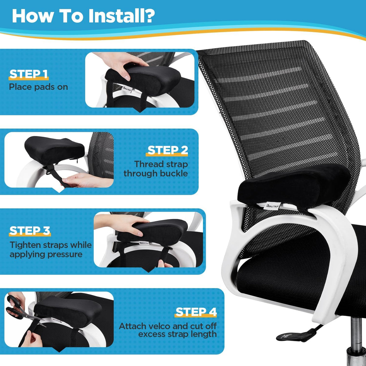 BEAUTRIP Ergonomic Armrest Pads- Office Chair Arm Rest Cover Pillow - Elbow Support Cushion for Computer, Gaming and Desk Chairs (Set of 2)