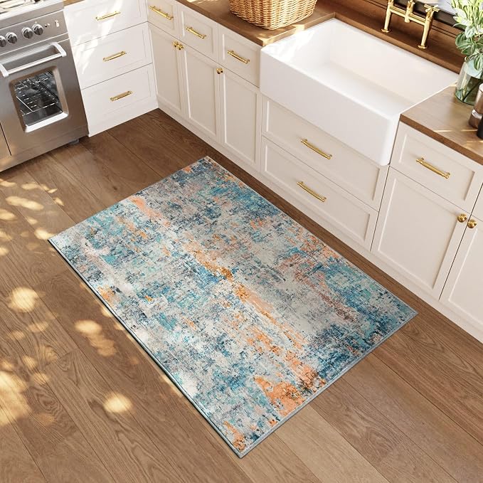 Entrance Rugs Indoor 2x3 Blue Entry Rug Washable Abstract Small Area Rug