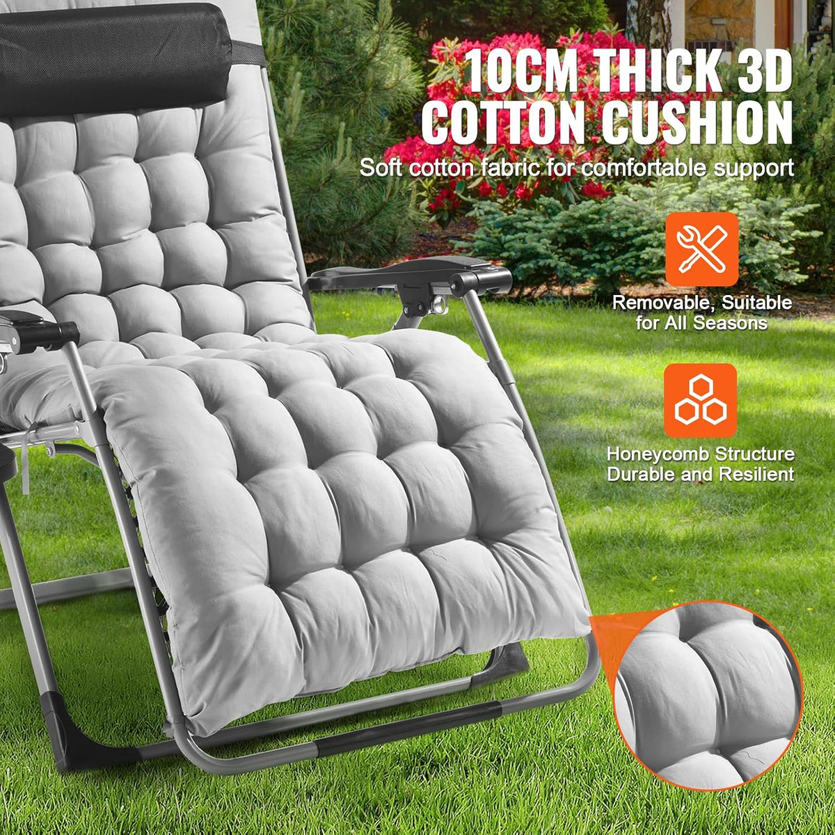VEVOR Zero Gravity Chair, 33 inch Zero Gravity Recliner Lounge Chair for Indoor and Outdoor, Adjustable Anti Gravity Chair with Cushion, Headrest, Footrest, and Cupholder, 500 lbs, Gray