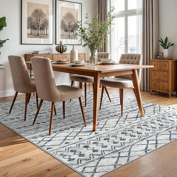 KUTA Area Rug 5x7 Grey, Washable Boho Large Living Room Moroccan Rugs Non-Slip