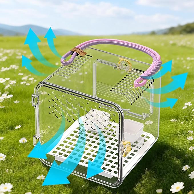 Bird Carrier - Portable Clear Cage for Travel and Outdoor Use | Lightweight and Breathable with Secure Lock, Convenient Travel for Budgies, Parakeets, Canaries, Budgies, Cockatiels, Lovebirds
