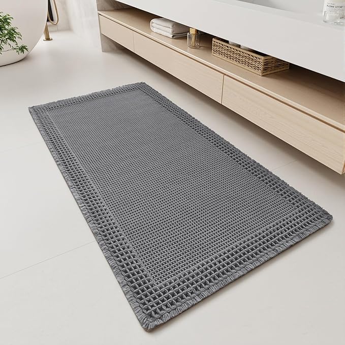 RESARE Waffle Bathroom Runner Rugs, Super Absorbent Bath Mat Non Slip Washable