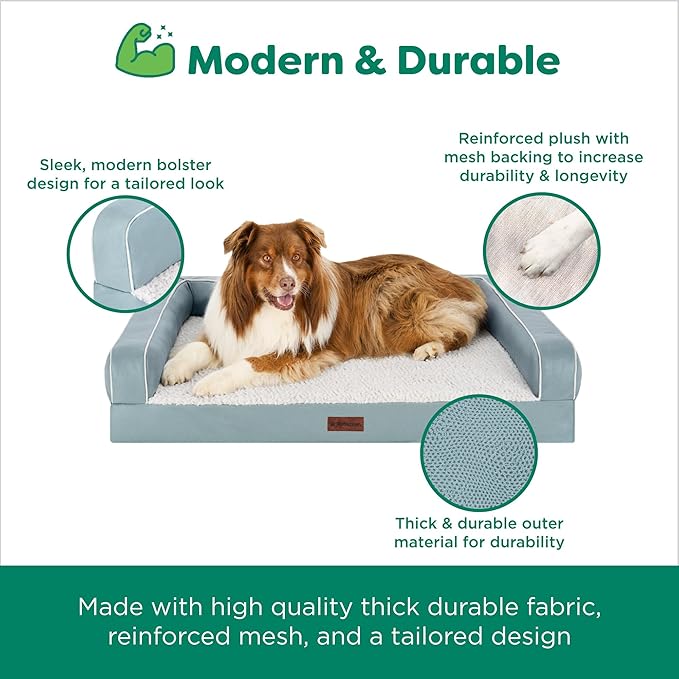 Furhaven Orthopedic Dog Sofa Bed – Memory Foam Couch with Bolsters, Textured Plush & Water-Resistant Cover, Washable Cover, Joint Support - Riverway, Medium