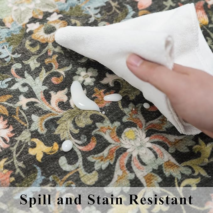Washable 2x3 Entryway Area Rugs: Vintage Soft Floral Thin Doormat