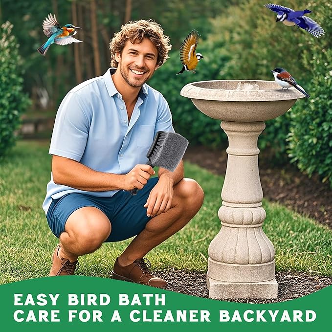 Brush for Bird Baths, Bird Bath Cleaner with Ergonomic Handle and PVC Bristles, Gentle Yet Effective Cleaning for Wigglers, Feeders, Hook Design 1 Pack