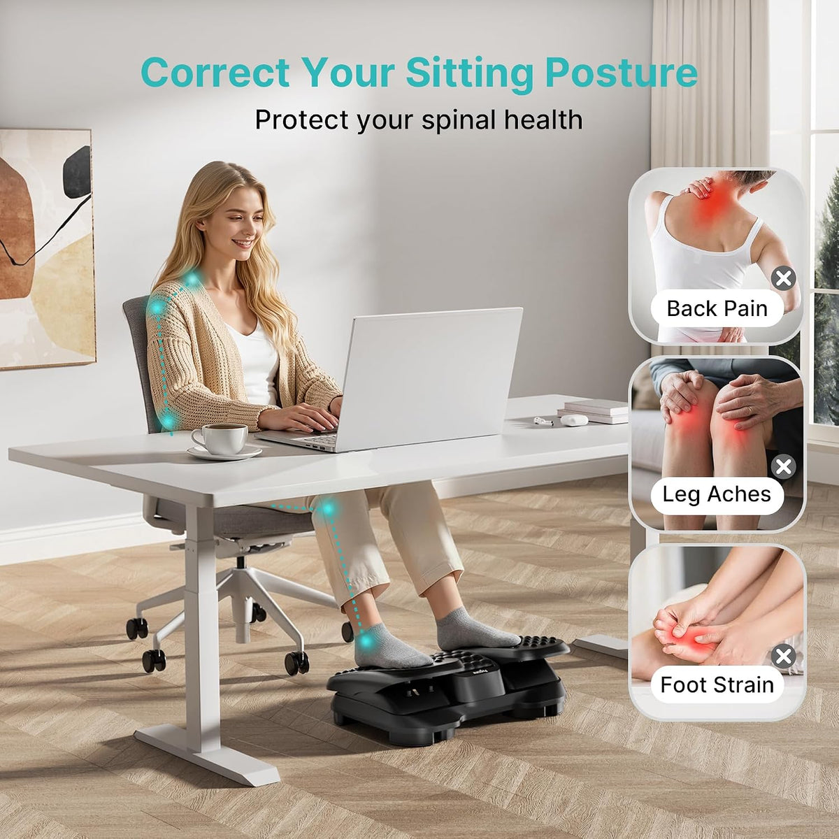 PEGZONE Under Desk Foot Rest with Massage Texture and Roller, 2 Heights