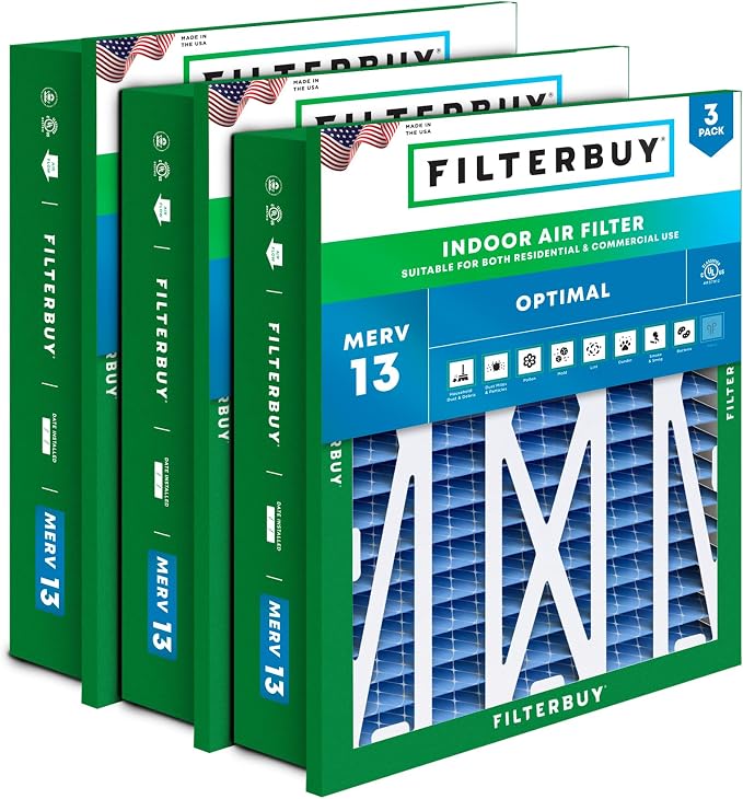 Filterbuy 24x24x5 Air Filter MERV 13 Optimal Smoke & Allergy Defense,