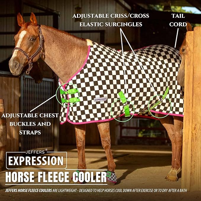 Jeffers Expression Fleece Cooler for Horses, Standard Neck, Skater Cowgirl 72"- Equine Towel Blanket, Moisture Absorbent, Light Weight, Best for Drying, Exercise, Bathing, Adjustable Belly Bands