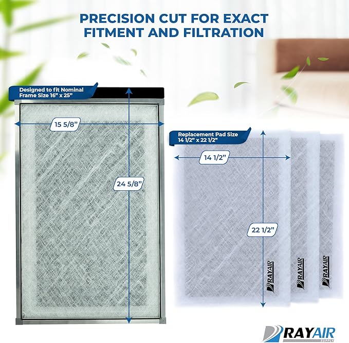 RAYAIR SUPPLY 16x25 Replacement Filter Pads Compatible
