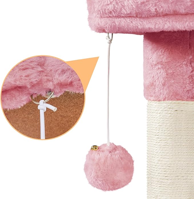 Topeakmart Cat Tree Tower for Indoor Cats, 34.5in Cute Kitten Tree Activity Center with Condo & Scratching Post, Multi-Level Pet Climbing Tower Play House w/Large Perch, Platform, Basket, Pink