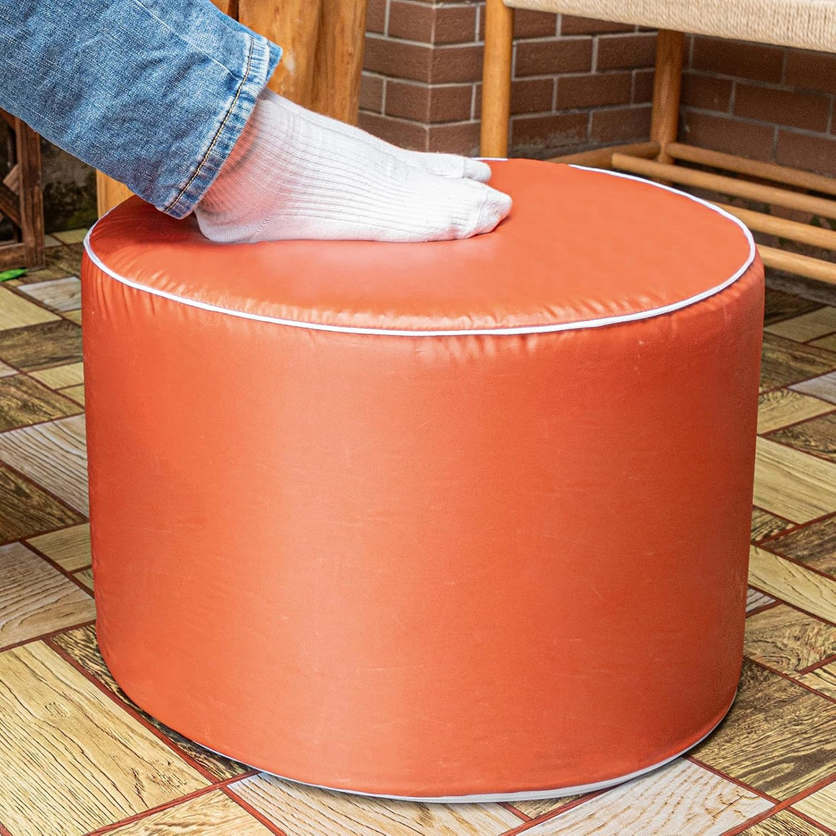 Multipurpose Outdoor Ottoman for Patio 20x14 Inches, Backyard, Additional Seating, Footrest, Side Table,Outdoor Patio Bean Bag Ottoman (Burnt Orange, Round)