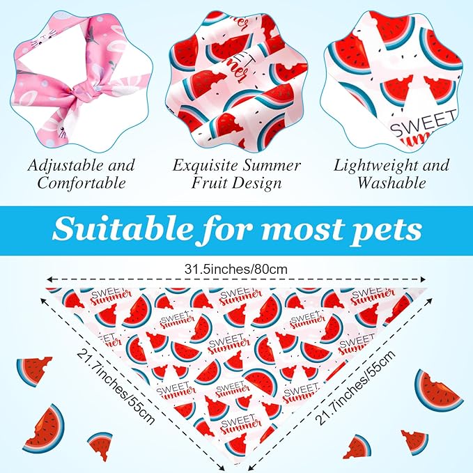 Weewooday 50 Pcs Fruit Dog Bandanas Bulk for Dogs Soft Bibs Adjustable Triangle pet Bandana for Small Medium Large Costume(Fruits Pattern, 31.5 x 21.7 x21.7 Inch)