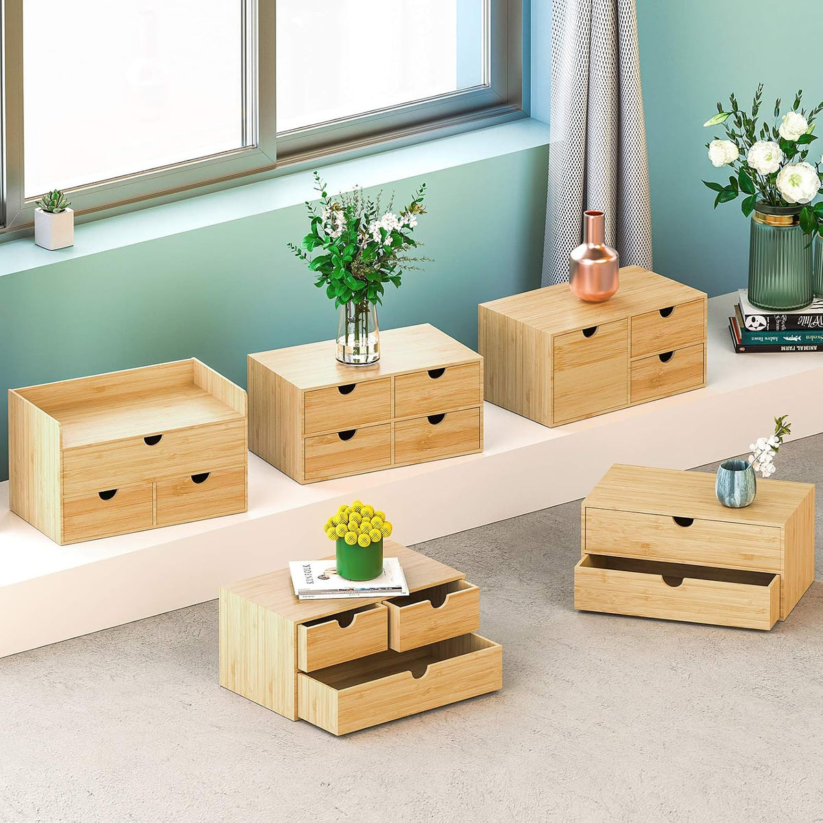 Bamboo Desk Drawer Organizer, Desktop Organizer with Drawers(2 Drawers)