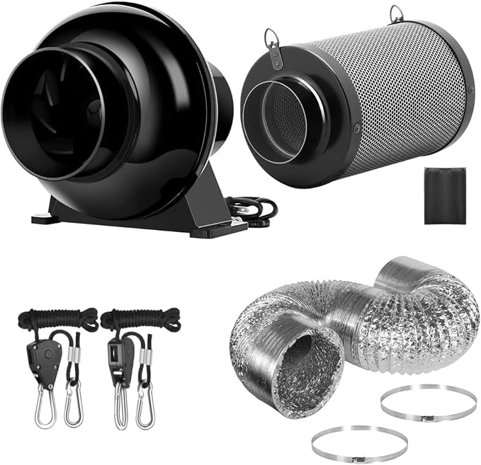 iPower 4 Inch 195 CFM Inline Fan Vent Blower, Upgrade Air Carbon Filter