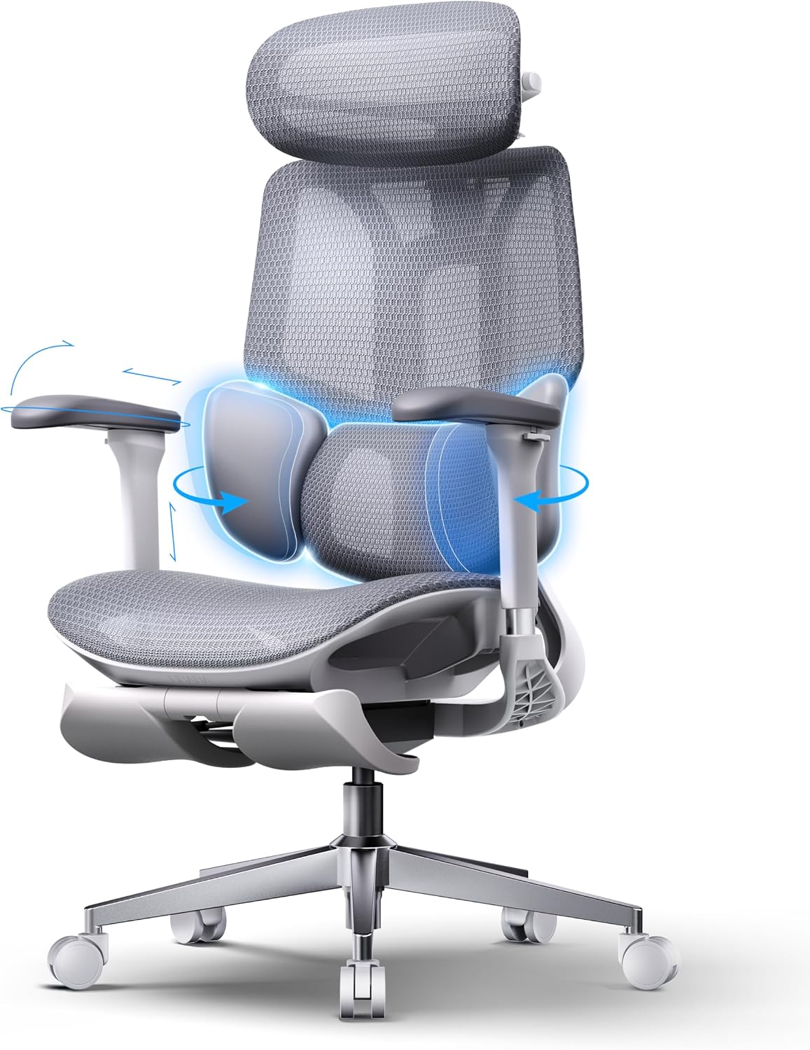 Hbada E3 Air Ergonomic Office Chair, 3-Zone Lumbar Support, Comfy Home Office Chair with Auto Recline, 4D Headrest & Armrests, 140° Tilt for Work & Relax, Grey with Footrest
