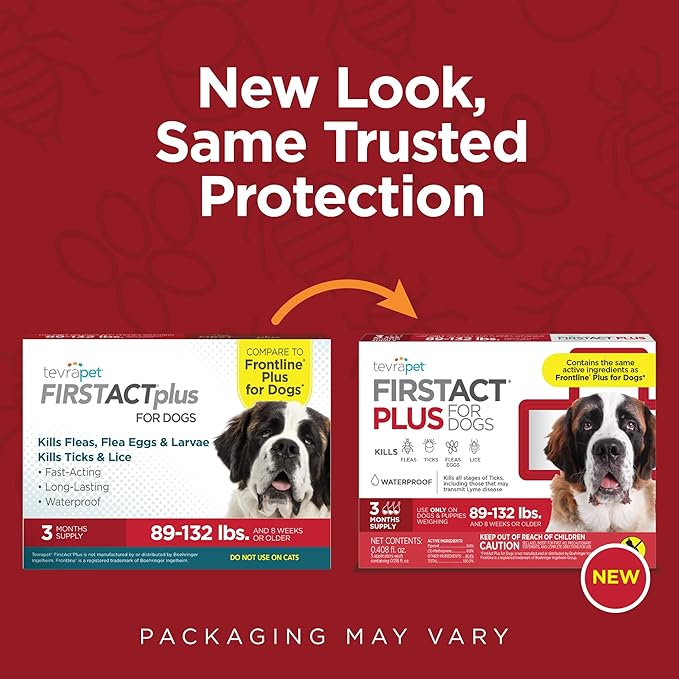 FirstAct Plus Flea Treatment for Dogs, Extra Large Dogs 89+ lbs, 3 Doses, Same Active Ingredients as Frontline Plus Flea and Tick Prevention for Dogs