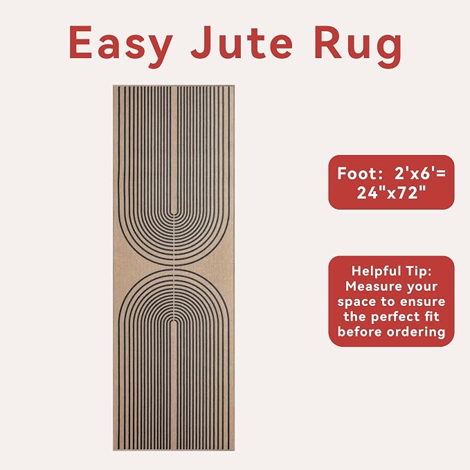 Tangsoo Rainbow Easy Jute Rug 2x6 Washable Runner Rug