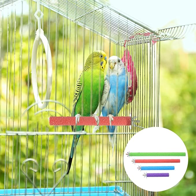 4 Pcs Bird Perch Stand Toy Parrot Perch Stand, Wood Bird Cage Perches Toy Platform Paw Grinding Stick Perches Cage Accessories for Small Medium Birds Like Parakeet Budgies Lovebird (Color Random)