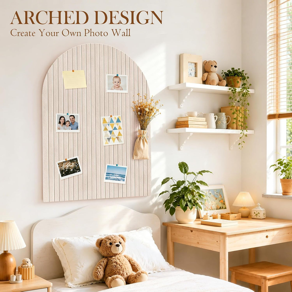 48"x36" Beige Arched Felt Bulletin Board, Customizable Wall Tiles