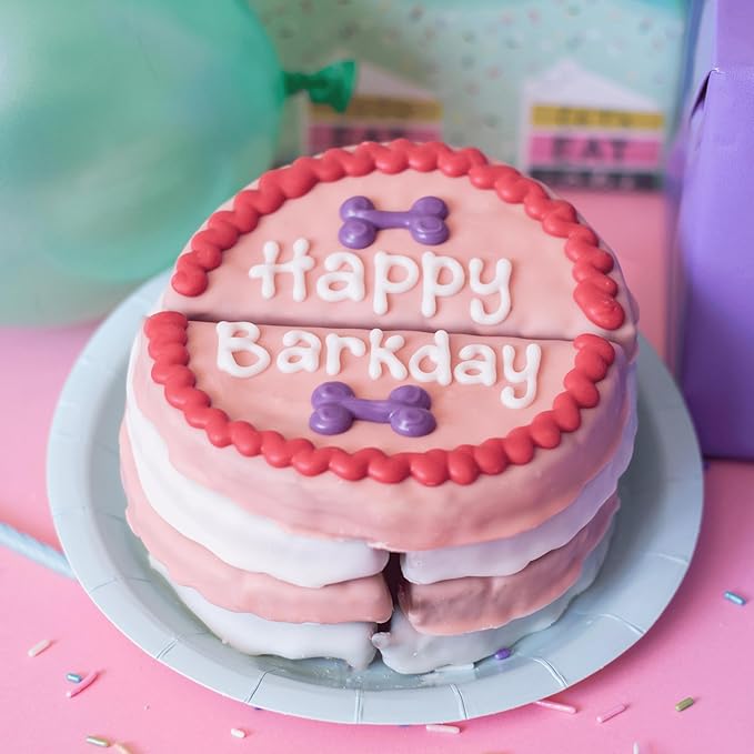 Wufers Dog Birthday Cake – Giant Shareable Happy Barkday Decorated Dog Treat, Soft-Baked 8-Piece Cookie Cake for Dogs, Made in North America (Pink - Birthday Cake)