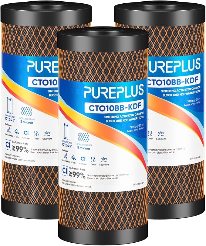 PUREPLUS 5 Micron 10" x 4.5" Whole House Coconut Shell Activated Carbon and KDF