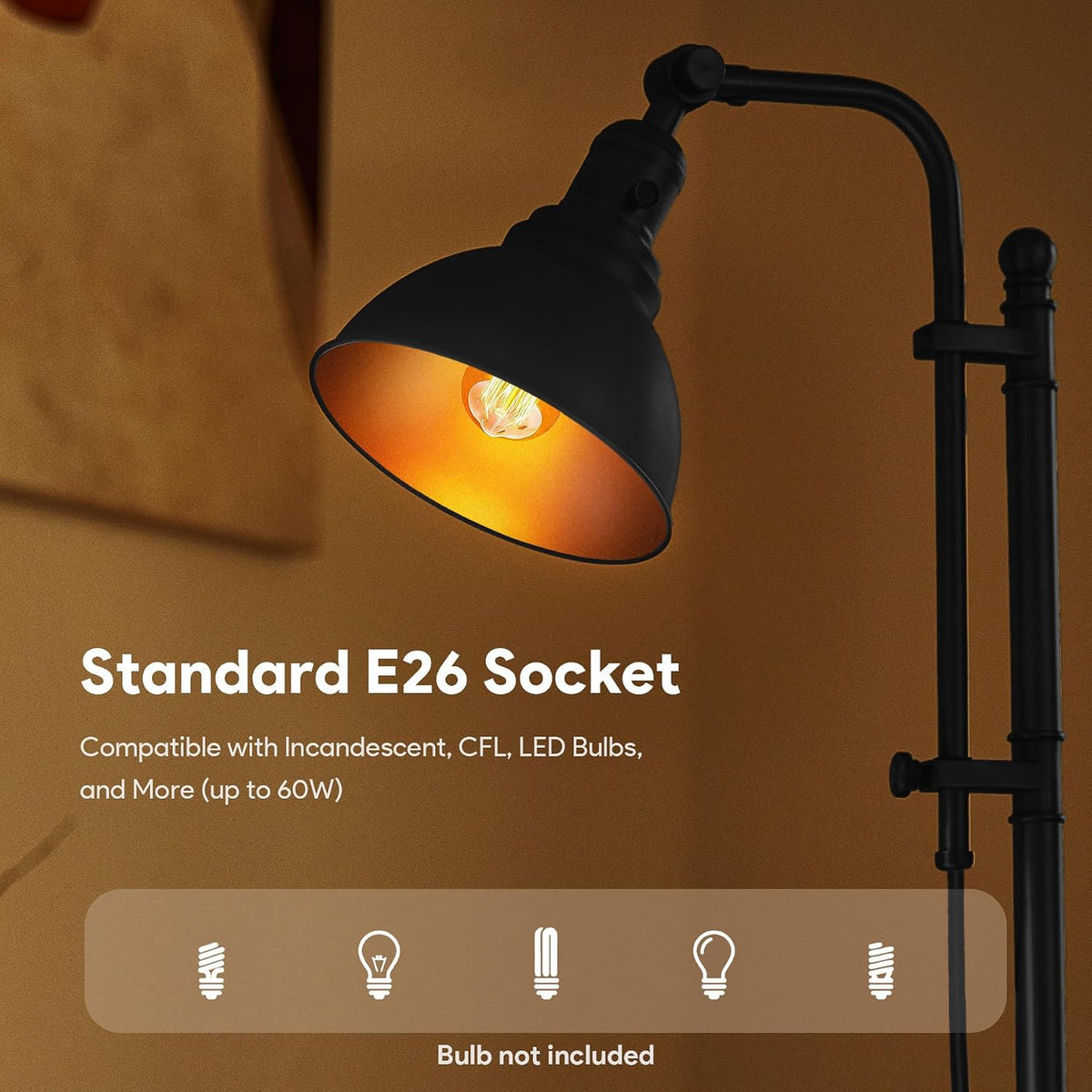 VONLUCE Rustic Desk Lamp, Adjustable Industrial Table Lamp for Home Office