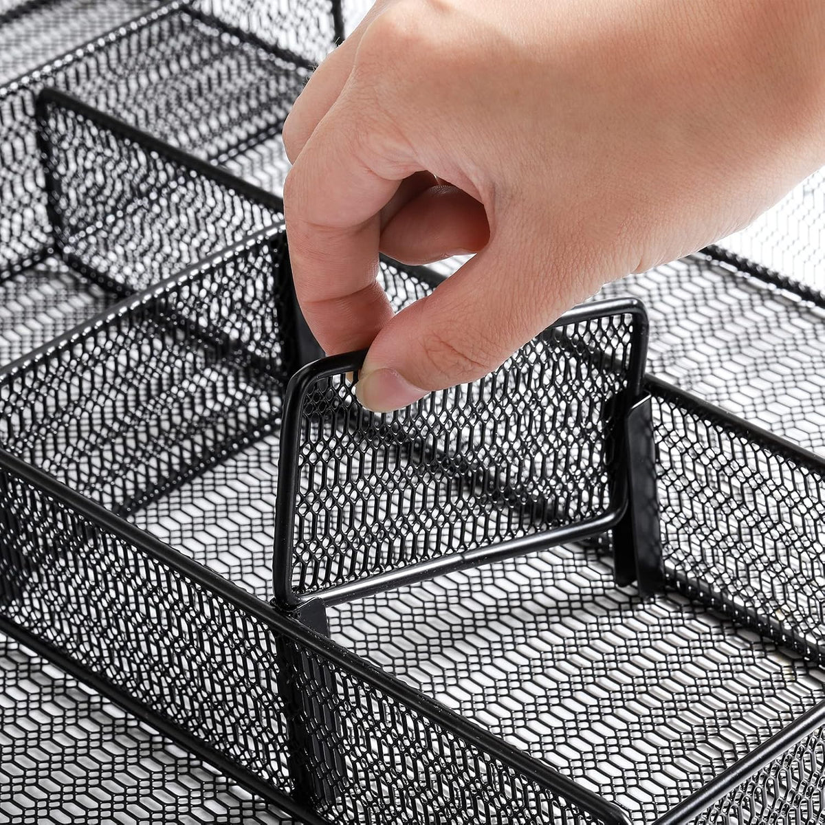 Hiceeden 2 Pack Mesh Desk Drawer Organizer, 16.1"x12.2"x2" Large Desk Organizer Tray with 2 Removable Dividers, 6 Compartment Metal Organizers for Home, Office, Makeup & Vanity