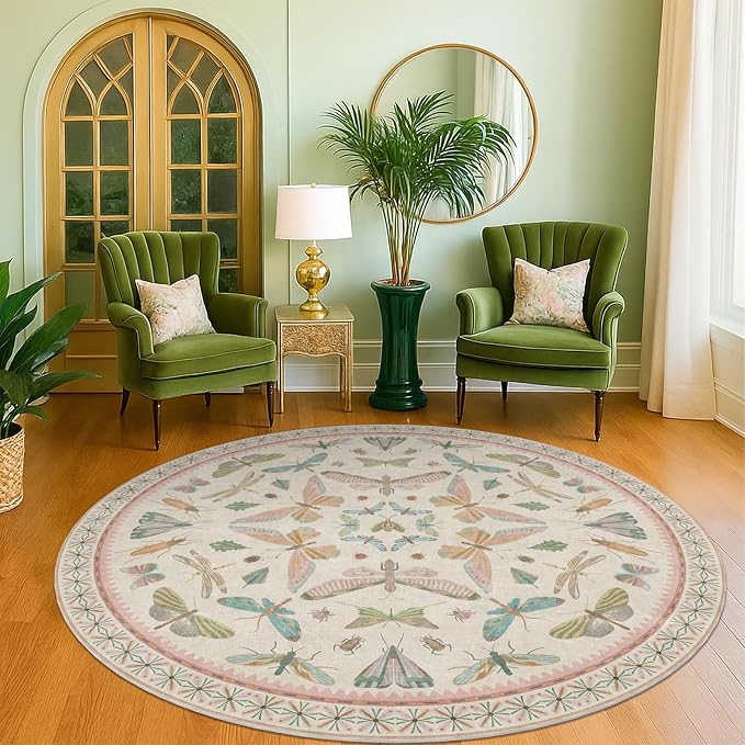 Pink Cute Butterfly 6ft Round Soft Rugs