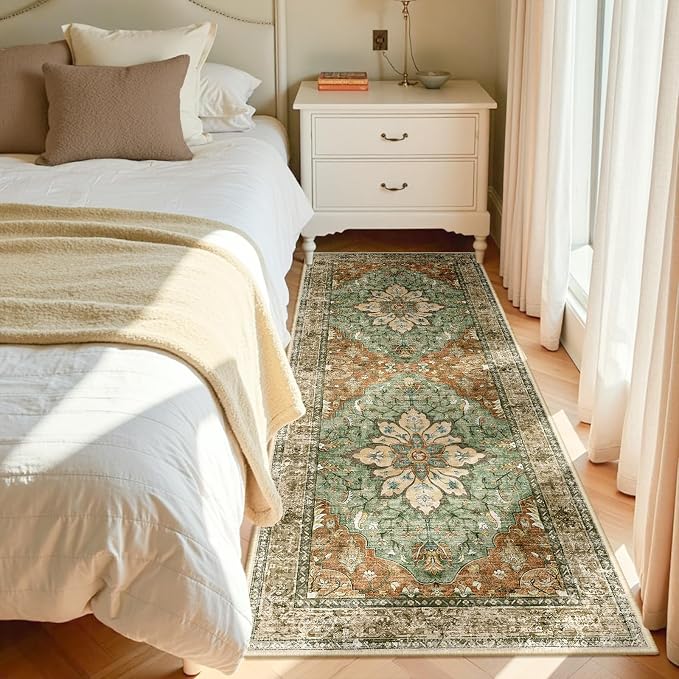 RELEANY Area Rugs Runner 3'x8' Washable Non-Slip, Floral Vintage Distress