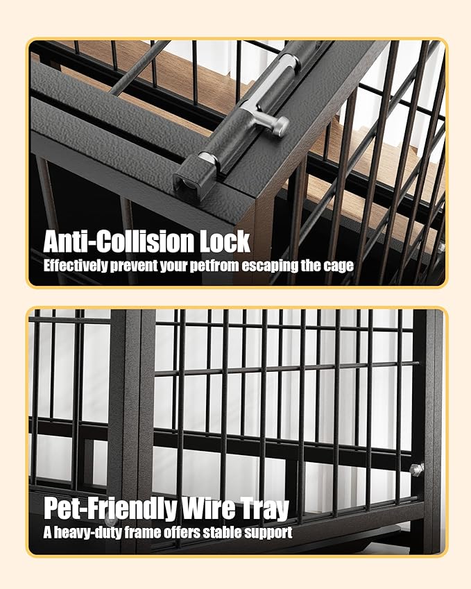 32 Inch Dog Crate, Escape Proof Dog Cage with Dual Door Lock, Removable Tray for Easy Cleaning, Dog Kennel Indoor Outdoor Use