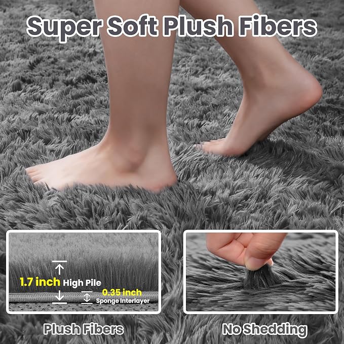 8x10 Area Rugs for Living Room Rug: Soft Fluffy Shag Light Gray Rugs for Bedroom