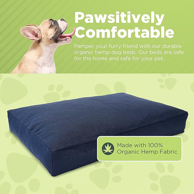 Small - 30 x 20 x 4 - Shadow Gray Premium Organic Hemp Dog Bed - Organic Latex Fill - Removeable Cover