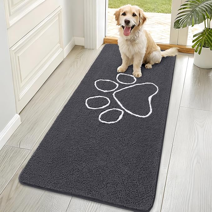 OLANLY Dog Door Mat for Muddy Paws 70x35, Paw Print Design, Absorbs Moisture