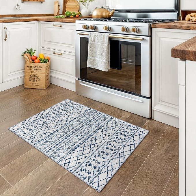 KUTA Moroccan Area Rugs, 2x3 Blue White Entryway Rug Non-Slip Washable Small