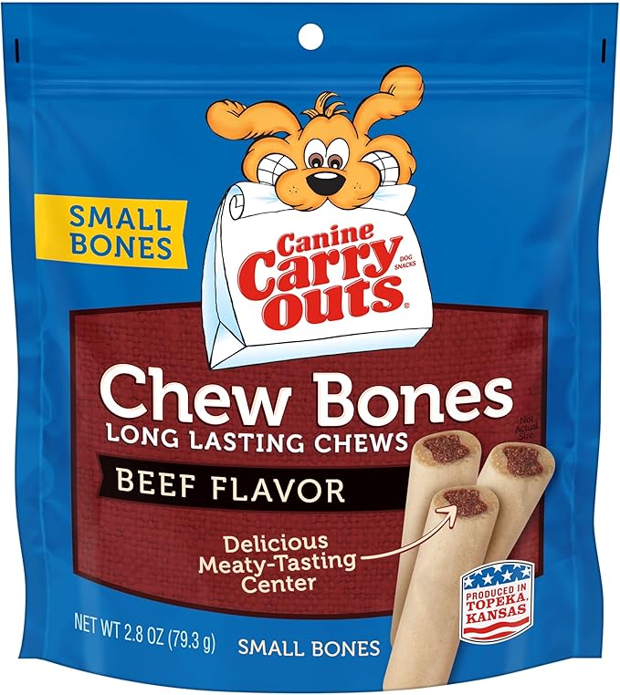 Canine Carry Outs Dog Treats, Beef Flavor Small Chew Bones, 2.8 Ounce (Pack of 12), Long Lasting Chews, Delicious Meaty Center
