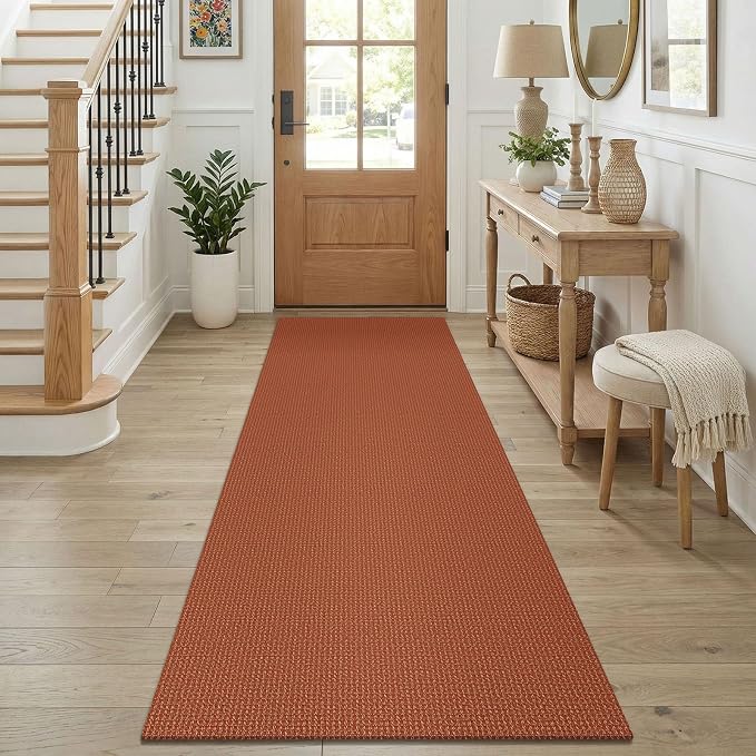 KOZYFLY Orange Runners for Hallway 2.5'x8', Washable Runner Rug, Woven Non Slip