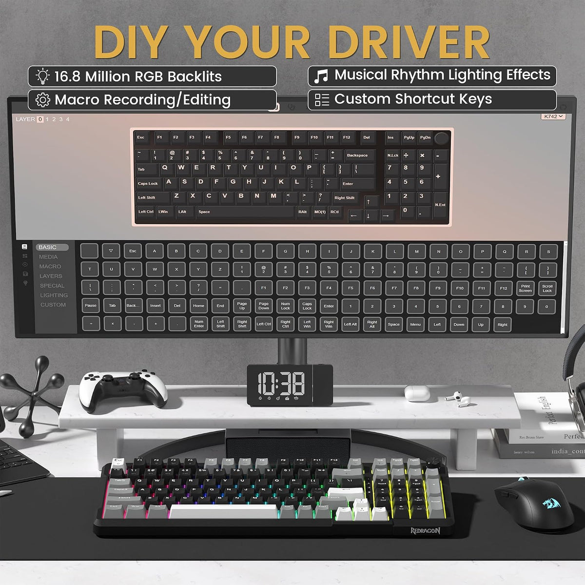 Redragon K742 Wireless Mechanical Gaming Keyboard with Knob for PC Computer