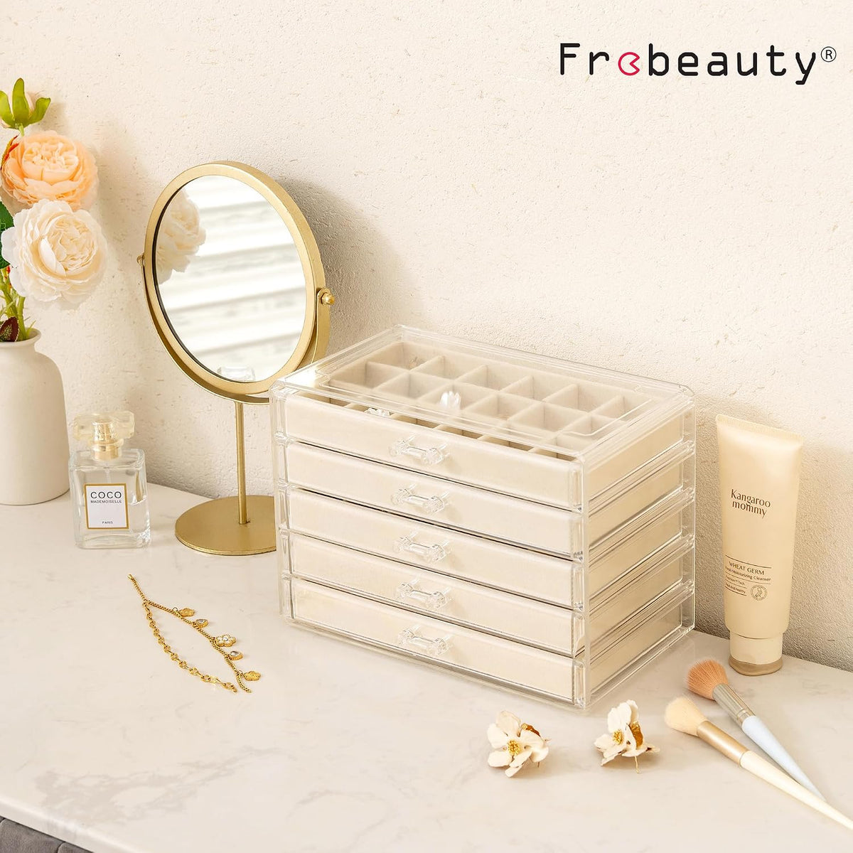 Frebeauty Acrylic Jewelry Box for Earring,Jewelry Organizer with 5 Drawers