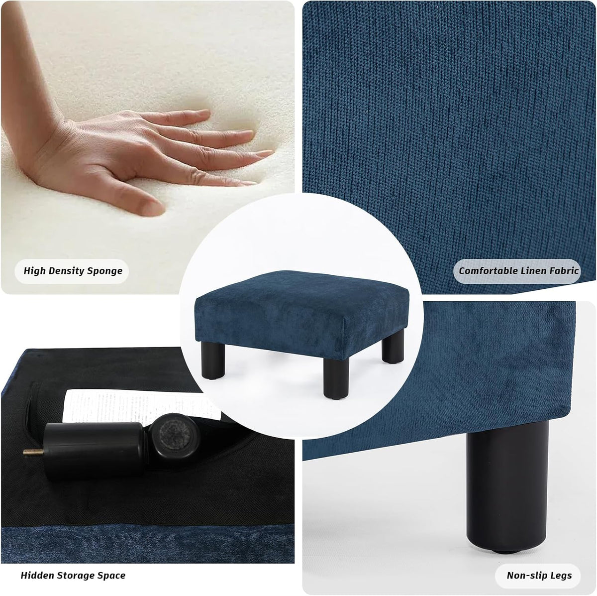 Joveco Small Foot Rest Stool Ottoman, 15" Fabric Square Short Low Footstool Upholstered Footrest for Chair, Under Office Desk, Living Room, Navy Blue