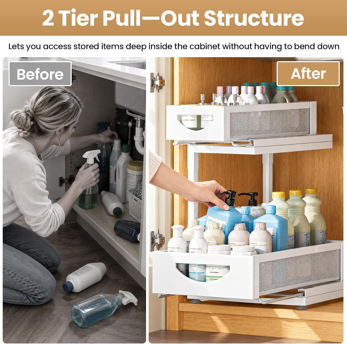 Under Sink Organizer for Kitchen and Bathroom Cabinets Pull Out Storage