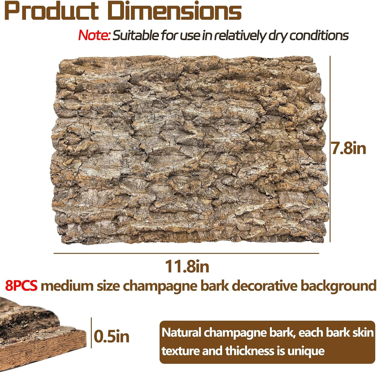 Cork Terrarium Background 11.8x7.9in 8PCS Natural Reptile Cork Bark Flats Terrarium Board Bearded Dragon Climbing Wall Mat Tank Accessories Decor for Lizard Chamelon Snake Turtle Spider Crested Gecko