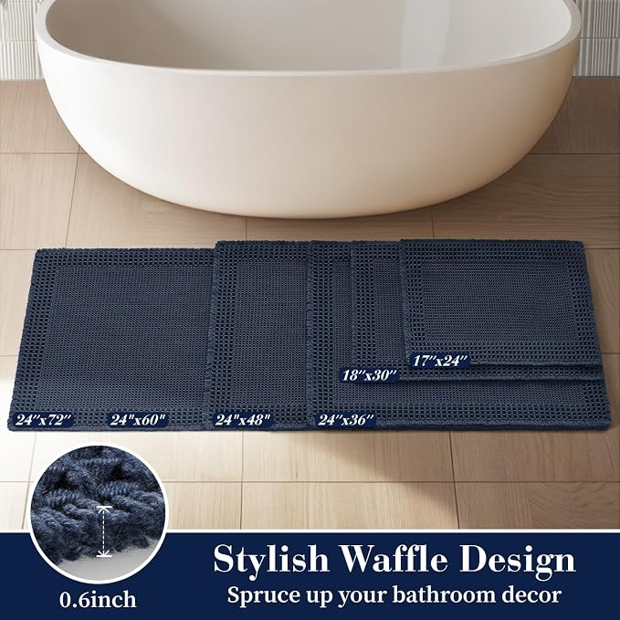 RESARE Waffle Bath Mat for Bathroom, Super Absorbent Bathroom Rugs Non Slip