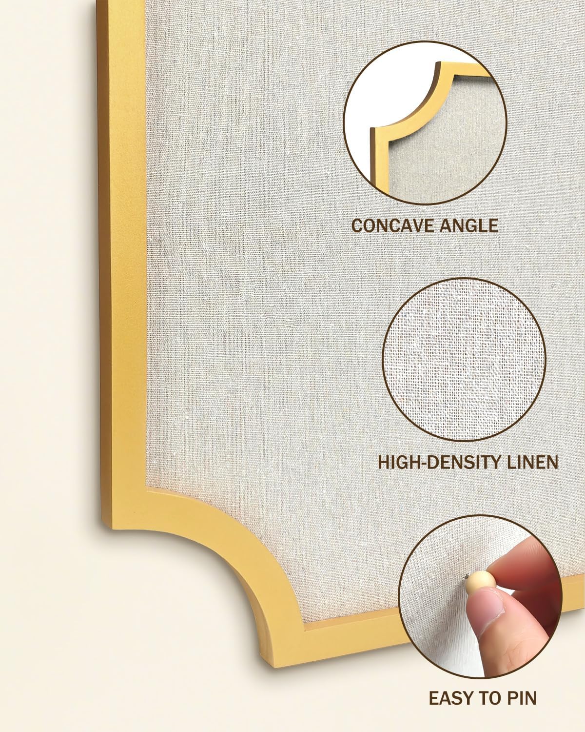 Large Linen Bulletin Board, 20"x30" Pin Board for Walls, Gold Wood Frame