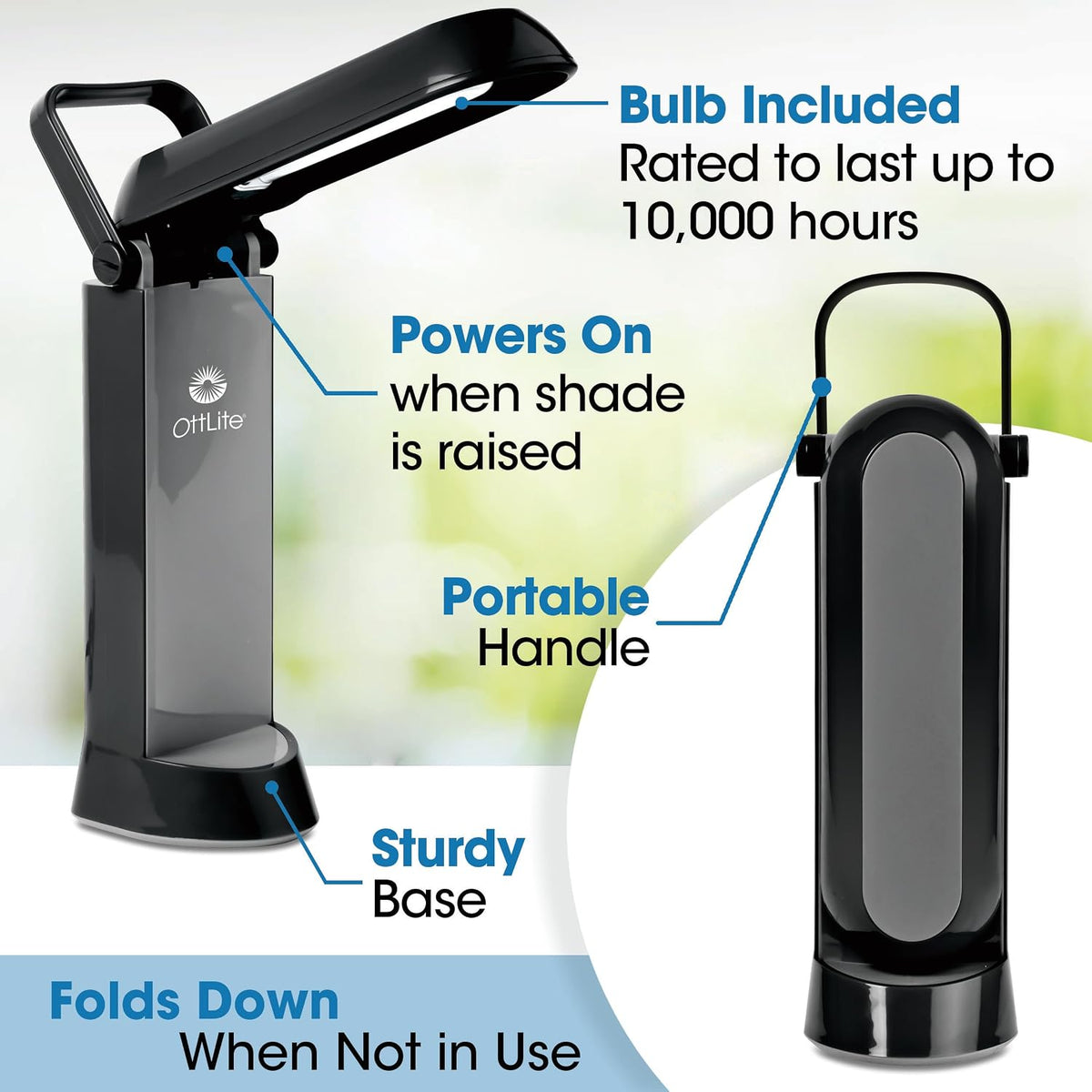 OttLite 13-Watt Folding CFL Task Lamp with Handle, Black