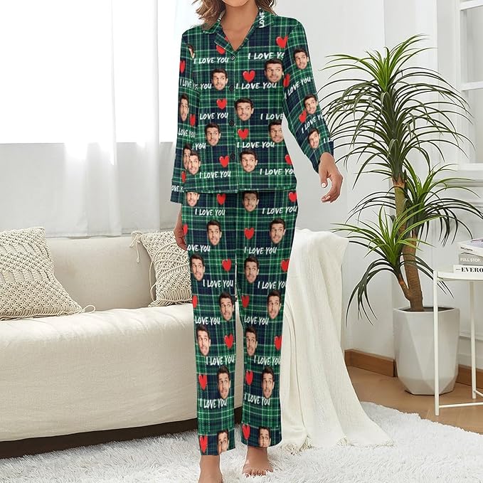 D-Story Personalized Pajamas with 1-8 Faces for Women Men, Custom Christmas Pjs, Pajamas Gifts For Family,Cat Mom,Dog Mom