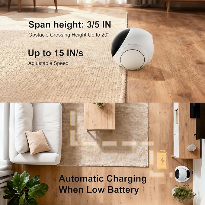 XZI Movable Indoor Robot Camera, Family Bot Security for Cat/Dog/Pet/Elderly, Robot Camera on Wheels with Auto-Recharge, 2-Way Talk, Night Vision, Motion Detection, Phone App