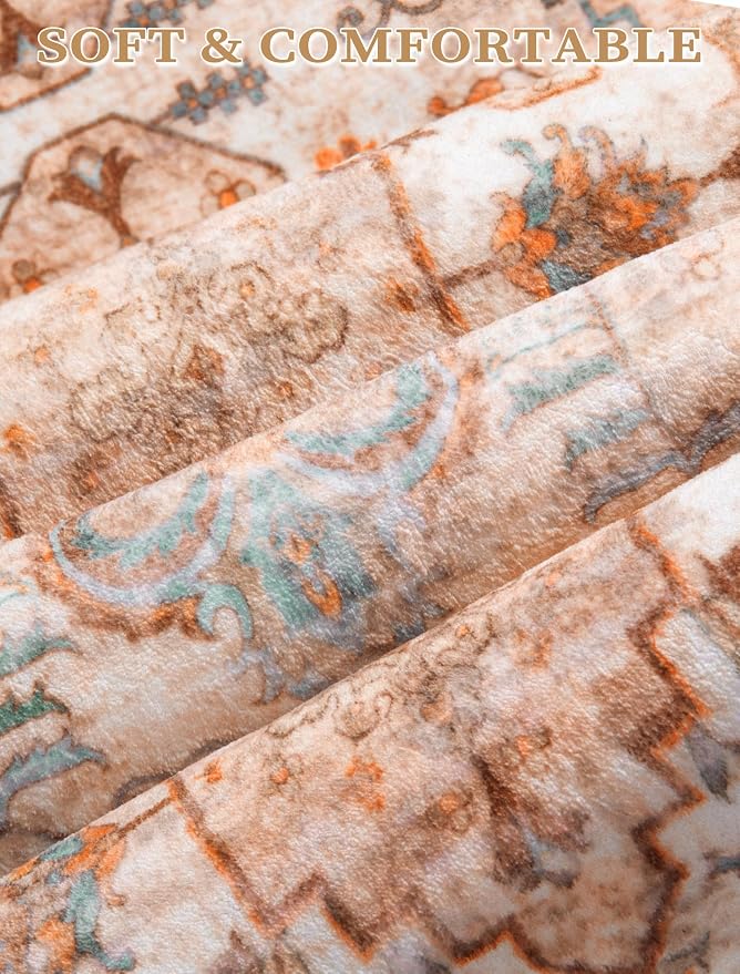 SERISSA Boho Washable Runner Rug, 2x6 Rug Non-Slip Vintage Peach Cream Hallway